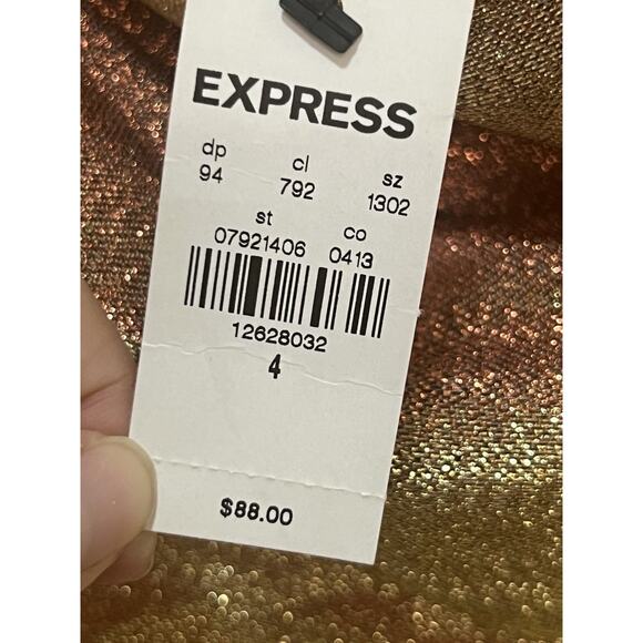 Express Women’s Gold Shimmer Sleeveless Mini Dress Size 4 NWT cocktail - Picture 7 of 15